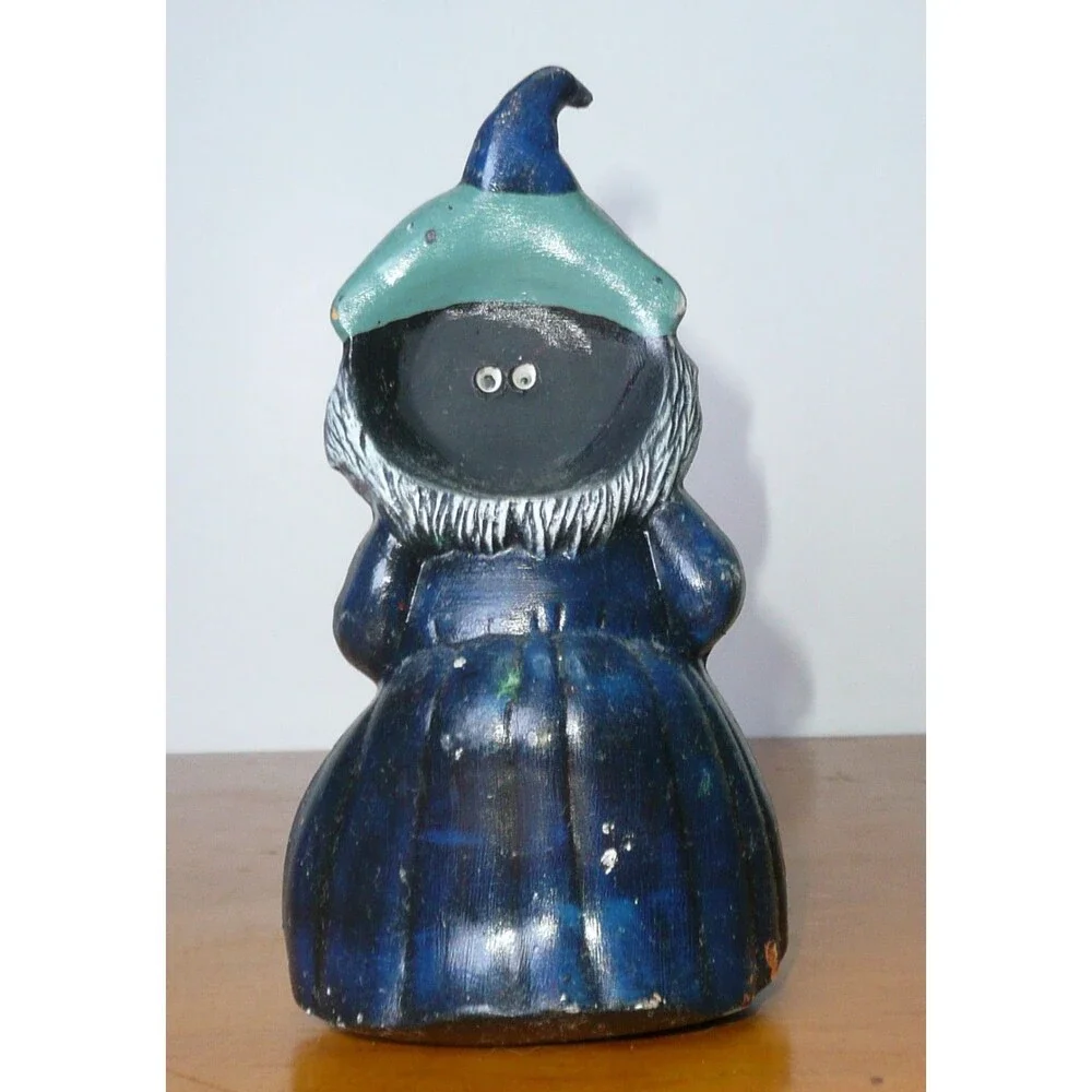 VTG Lot 3 Halloween Figurine Hand Painted Ceramic Witch Cauldron Ghost Black Cat